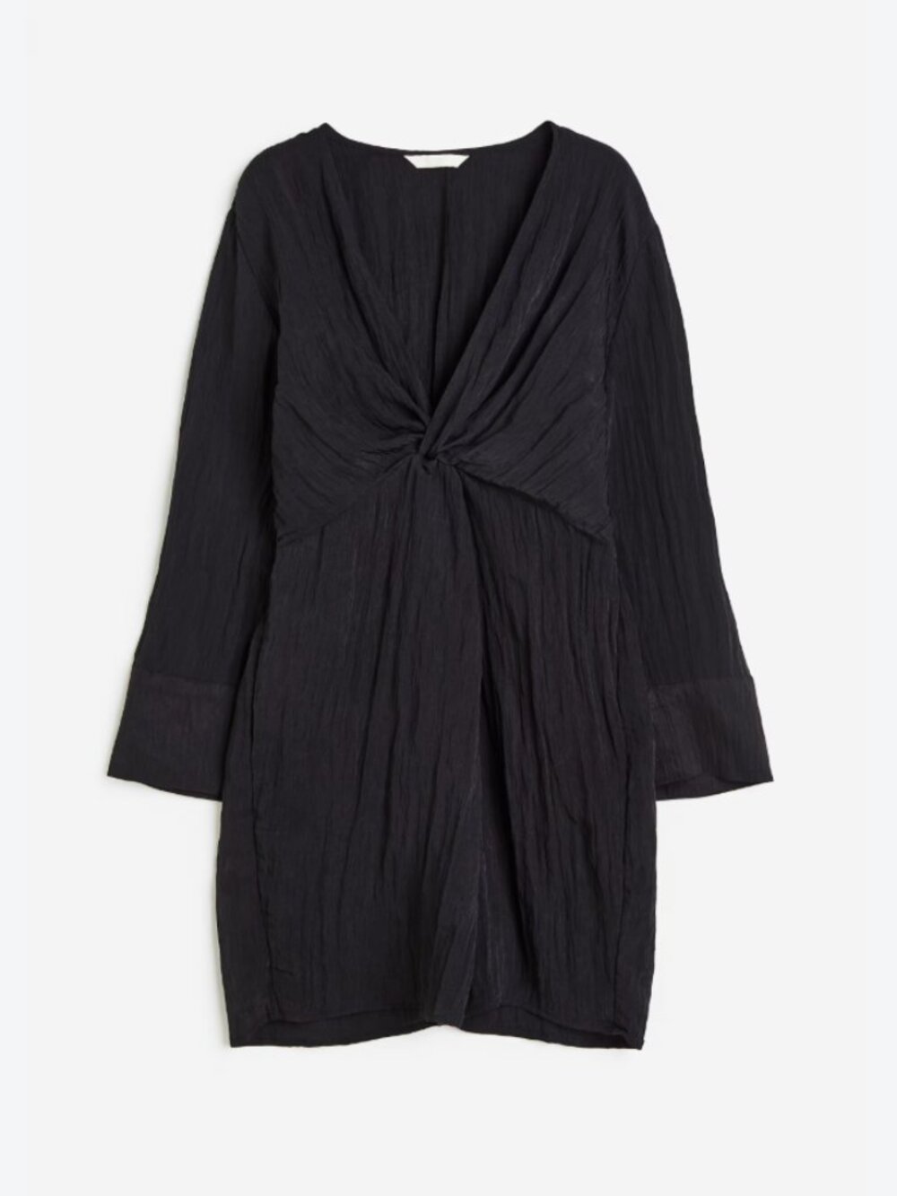 H&M Textured Weave Knot Detail Mini Dress Long Sleeve Size XS